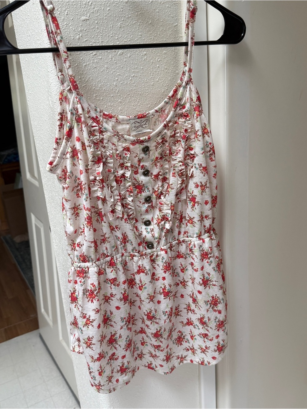 Eyelash Couture Floral Ruffle Babydoll Tank Top Medium